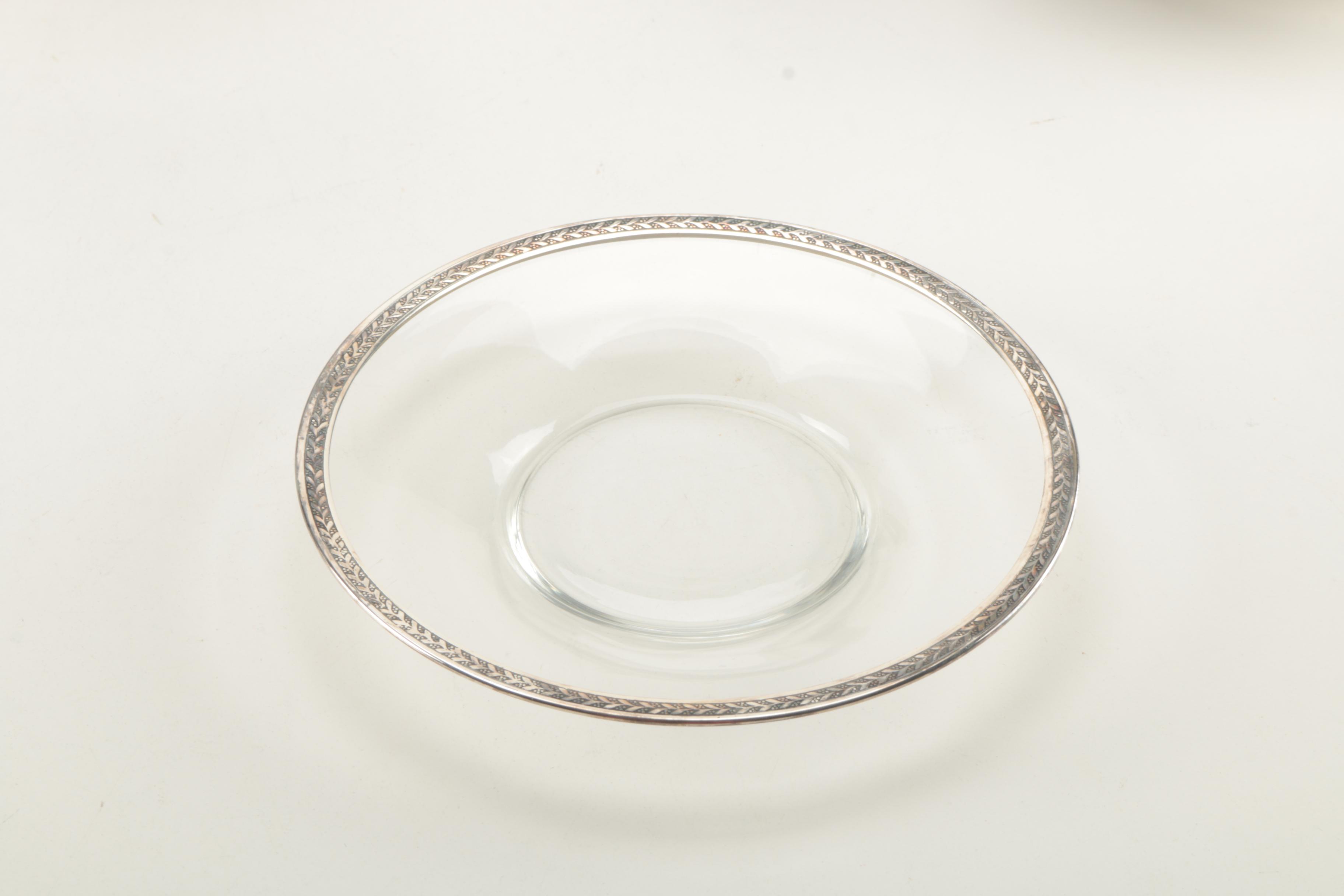 Vintage Glass Tableware With Silver Plate Trim