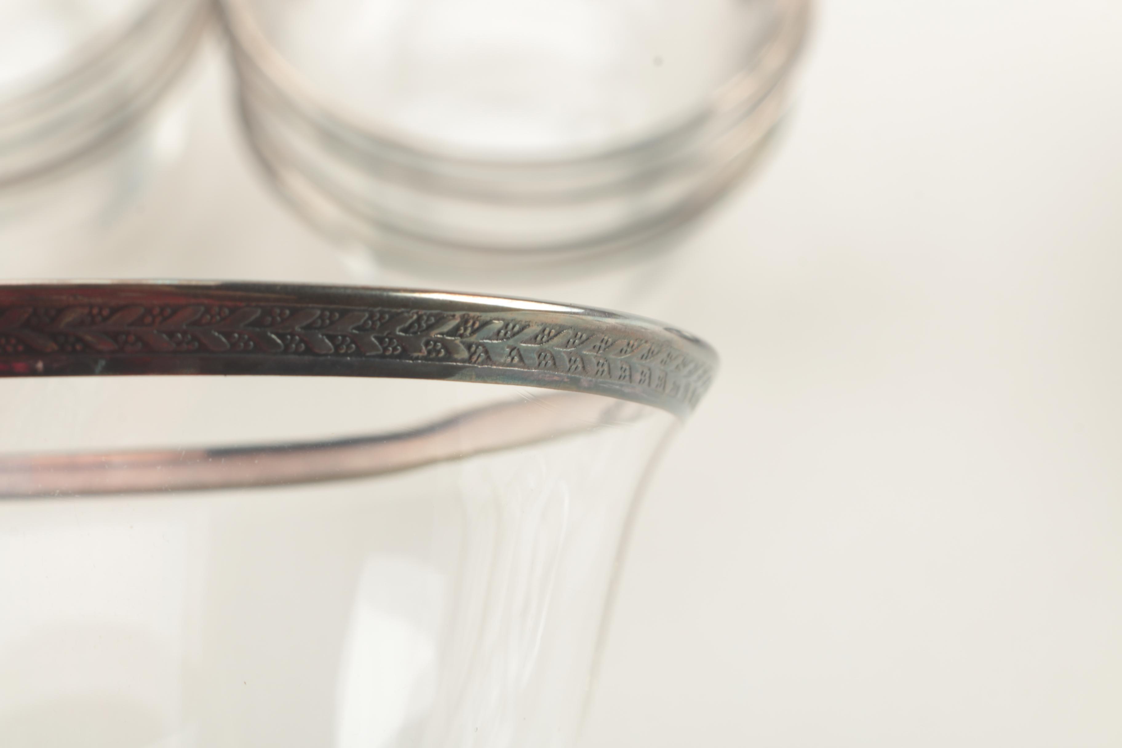 Vintage Glass Tableware With Silver Plate Trim