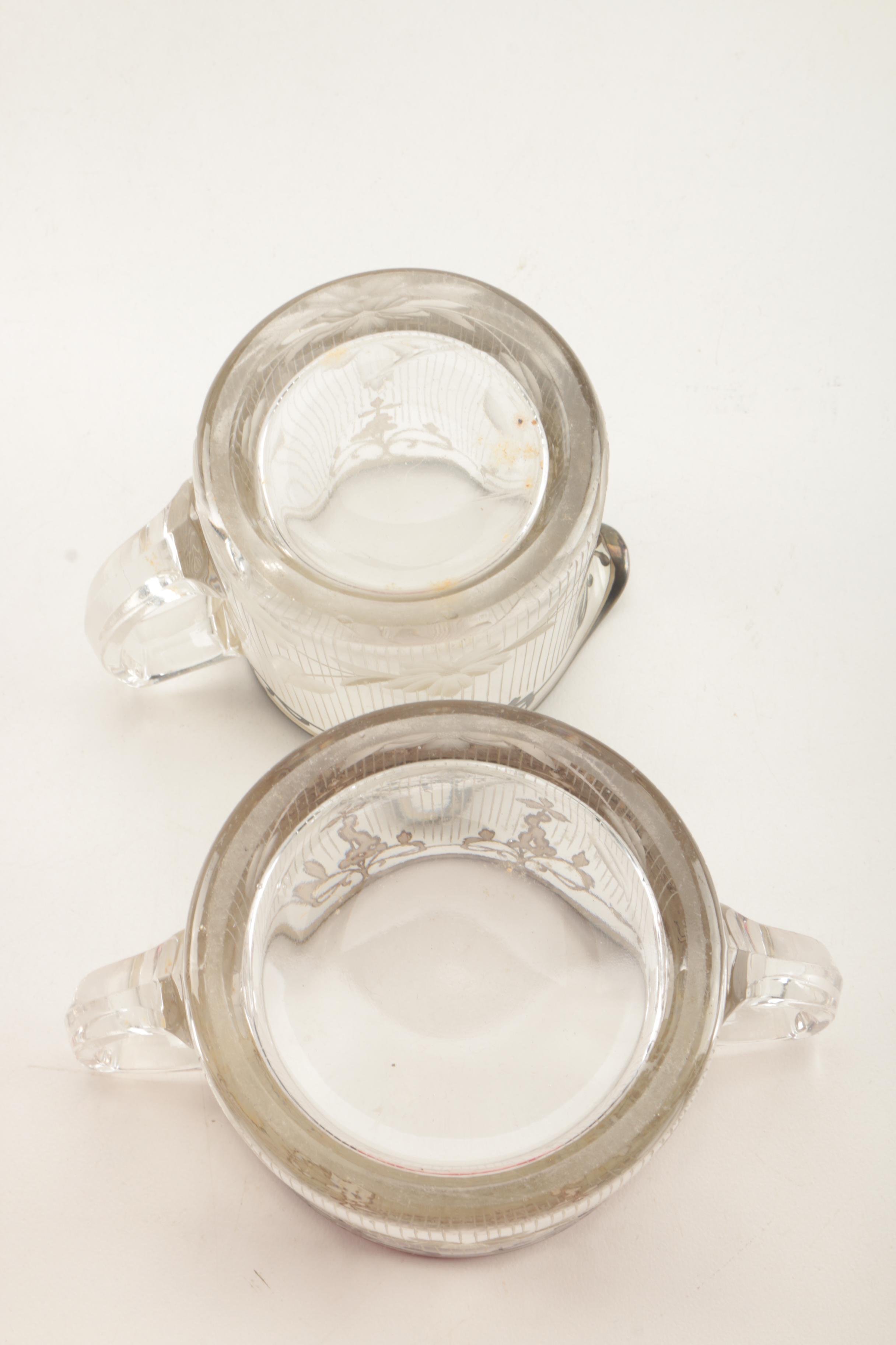 Vintage Glass Tableware With Silver Plate Trim