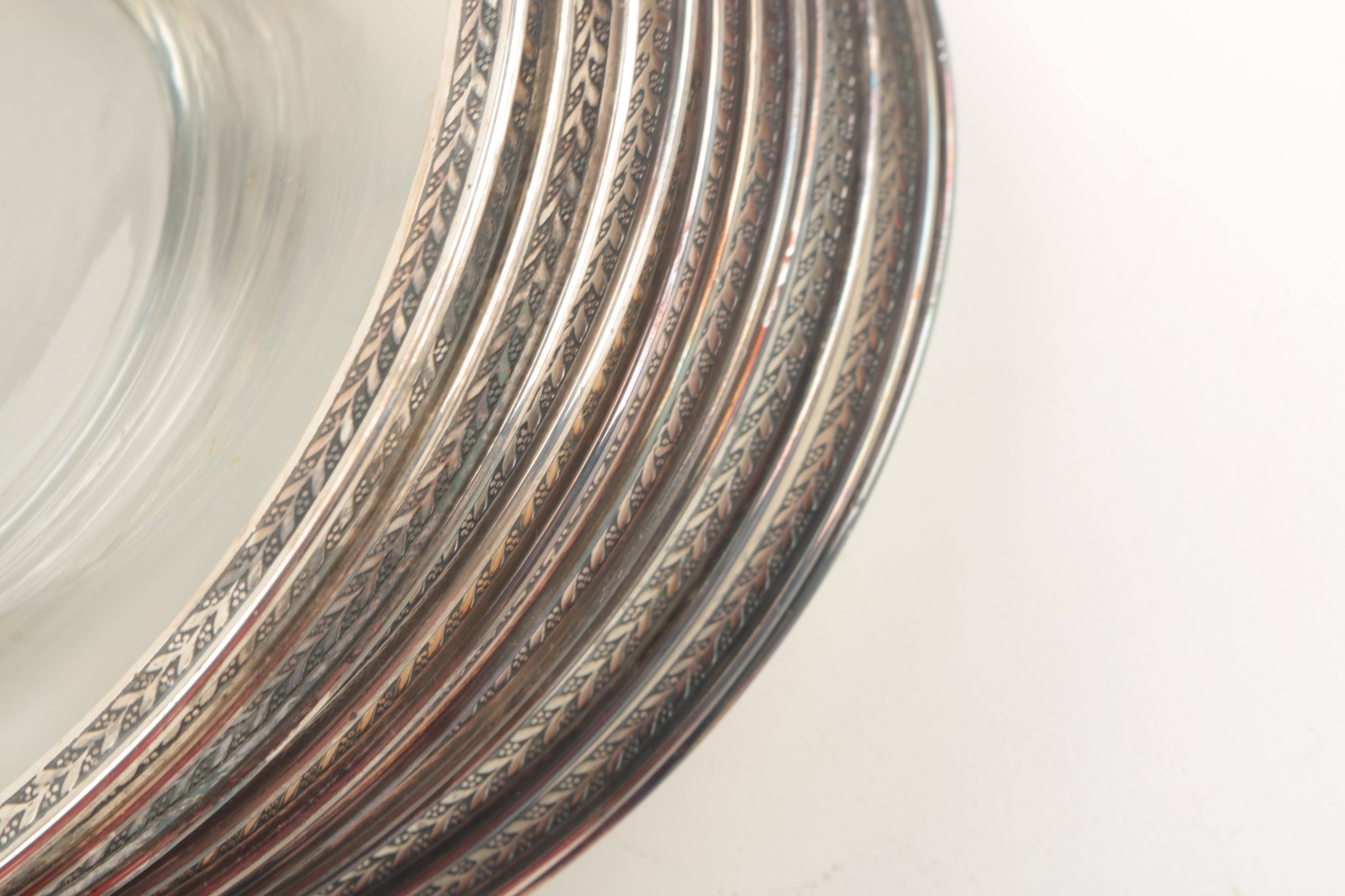 Vintage Glass Tableware With Silver Plate Trim