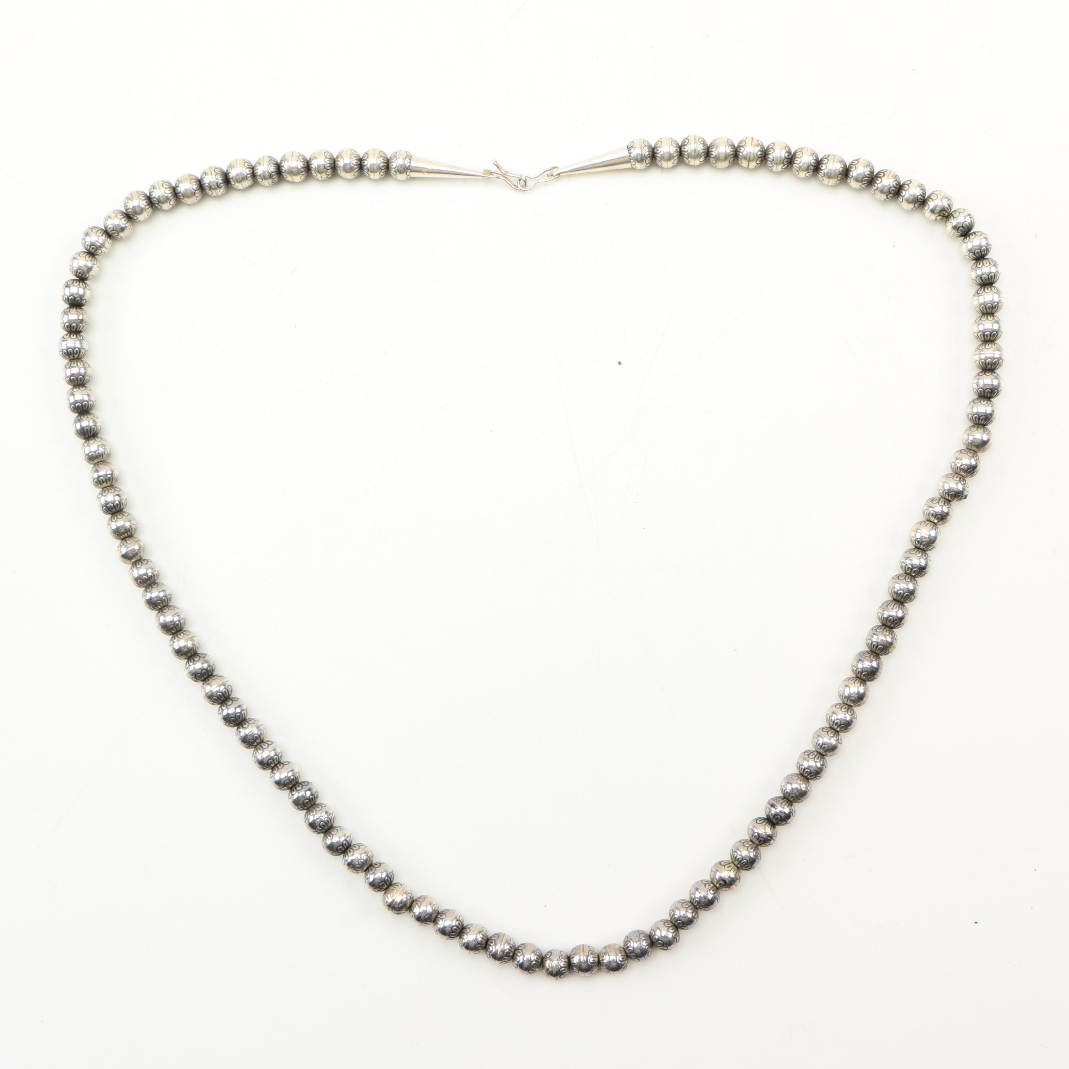 Sterling Silver Carved Ball Necklace