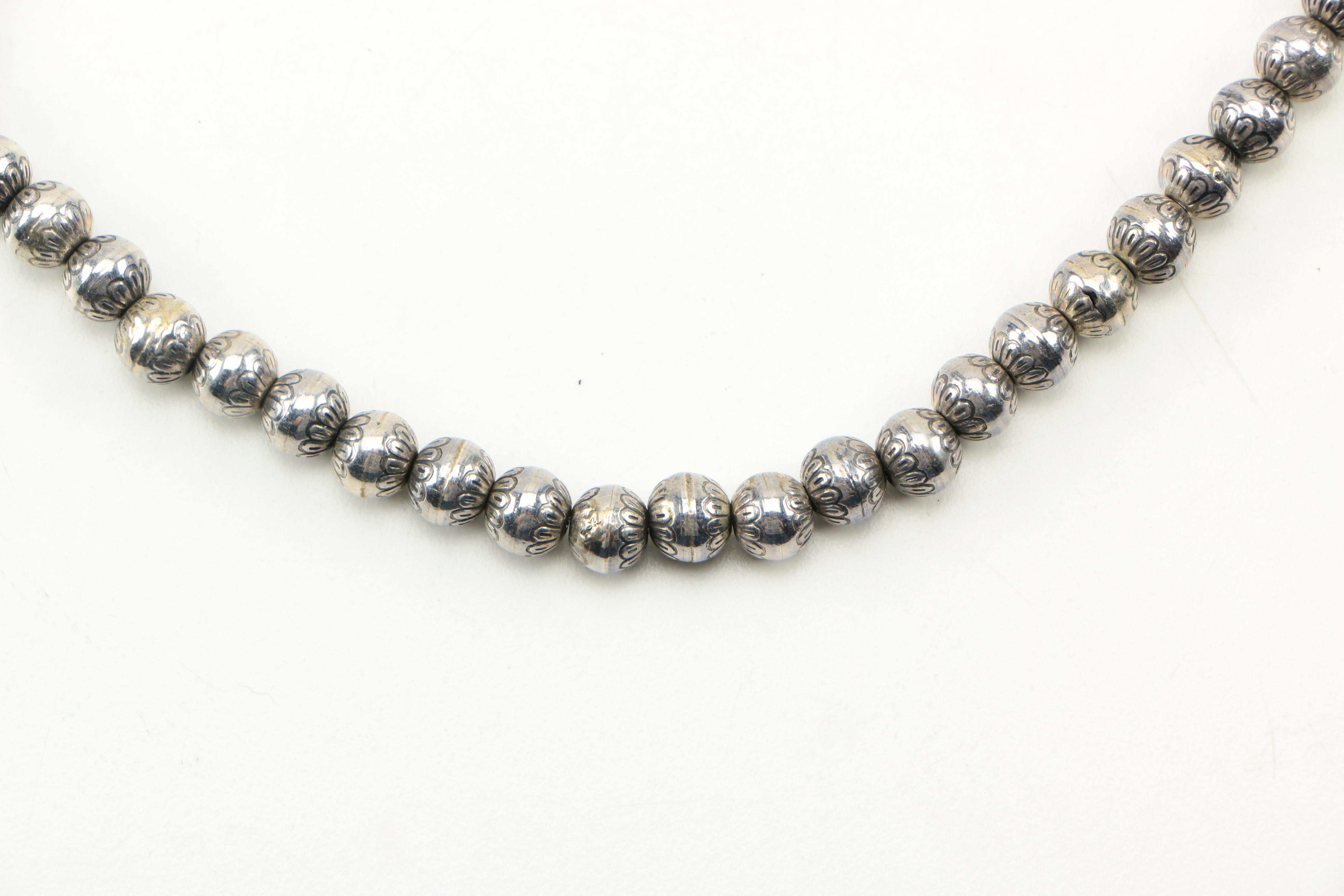 Sterling Silver Carved Ball Necklace