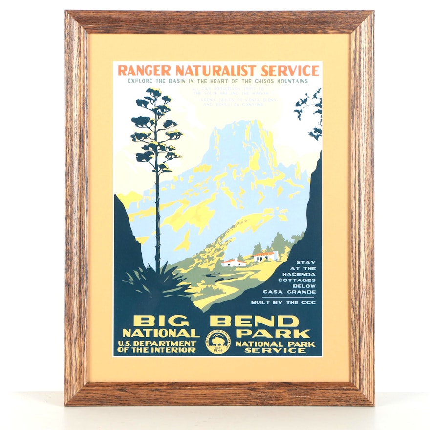 Framed Offset Lithograph Reproduction Big Bend National Park WPA Poster
