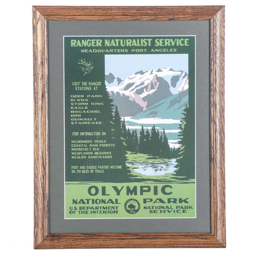 Framed Offset Lithograph Reproduction Olympic National Park WPA Poster