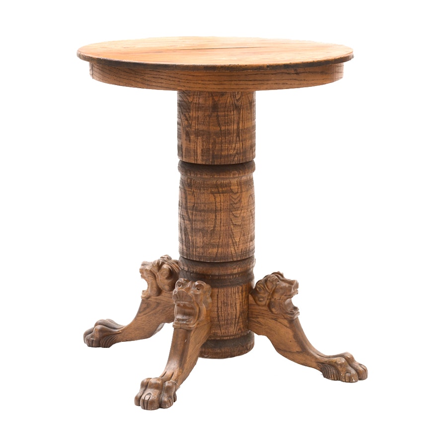 Tiger Oak Bar Table with Lion Carvings