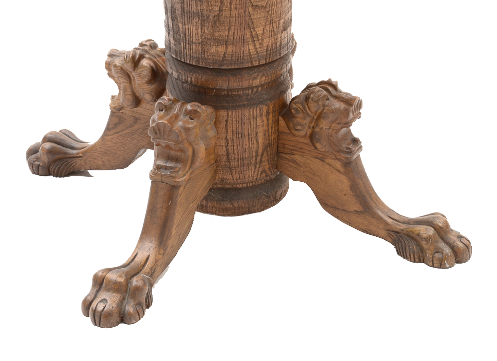 Tiger Oak Bar Table with Lion Carvings
