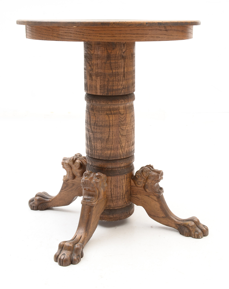 Tiger Oak Bar Table with Lion Carvings