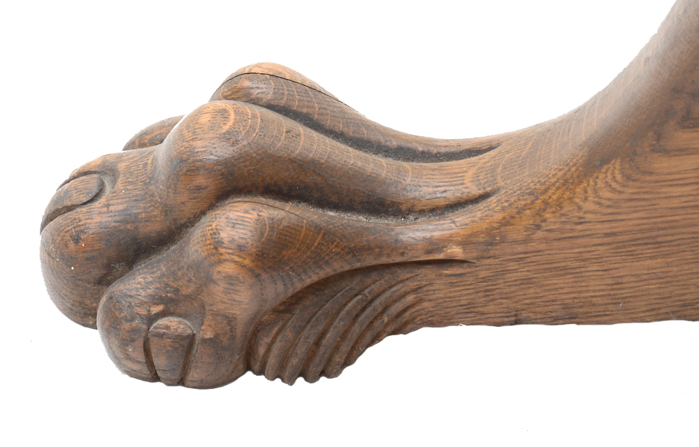 Tiger Oak Bar Table with Lion Carvings