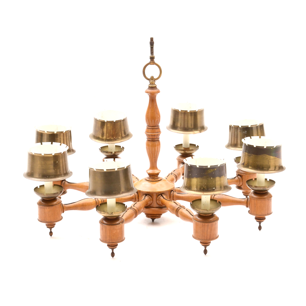 Large Turned Oak Chandelier