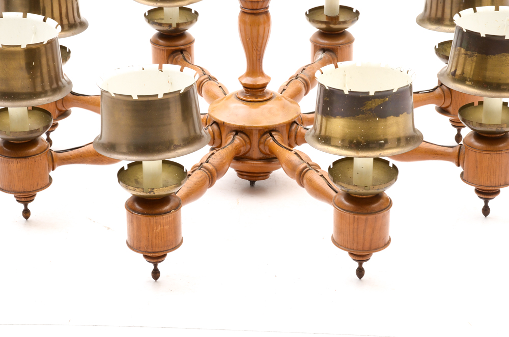 Large Turned Oak Chandelier