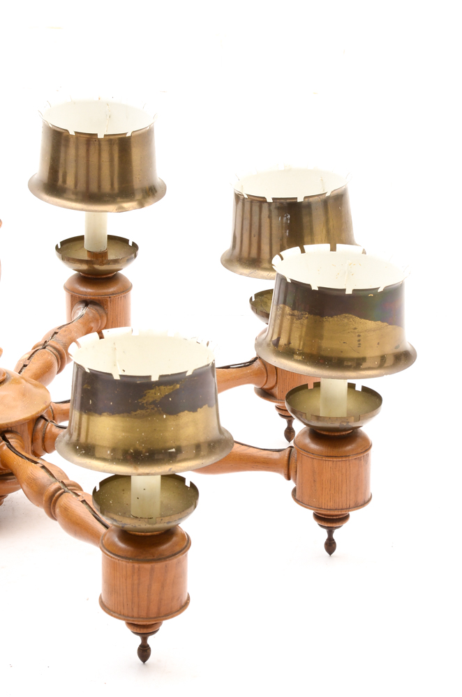 Large Turned Oak Chandelier