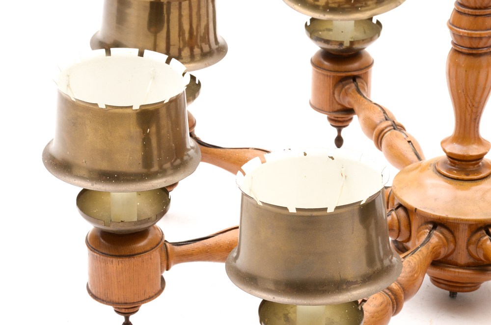 Large Turned Oak Chandelier