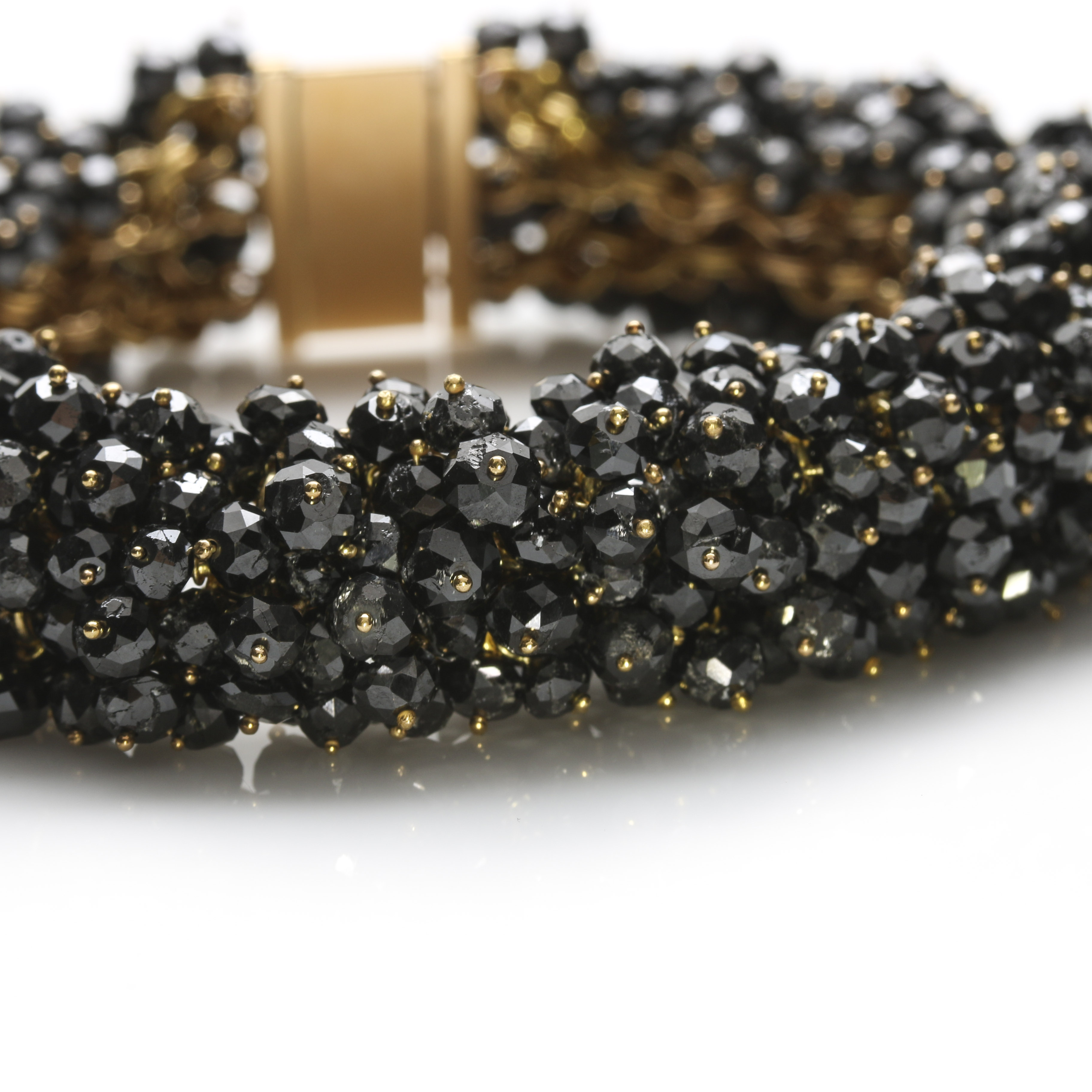 18K Yellow Gold 225.99 CTW Black Diamond Cluster Bracelet