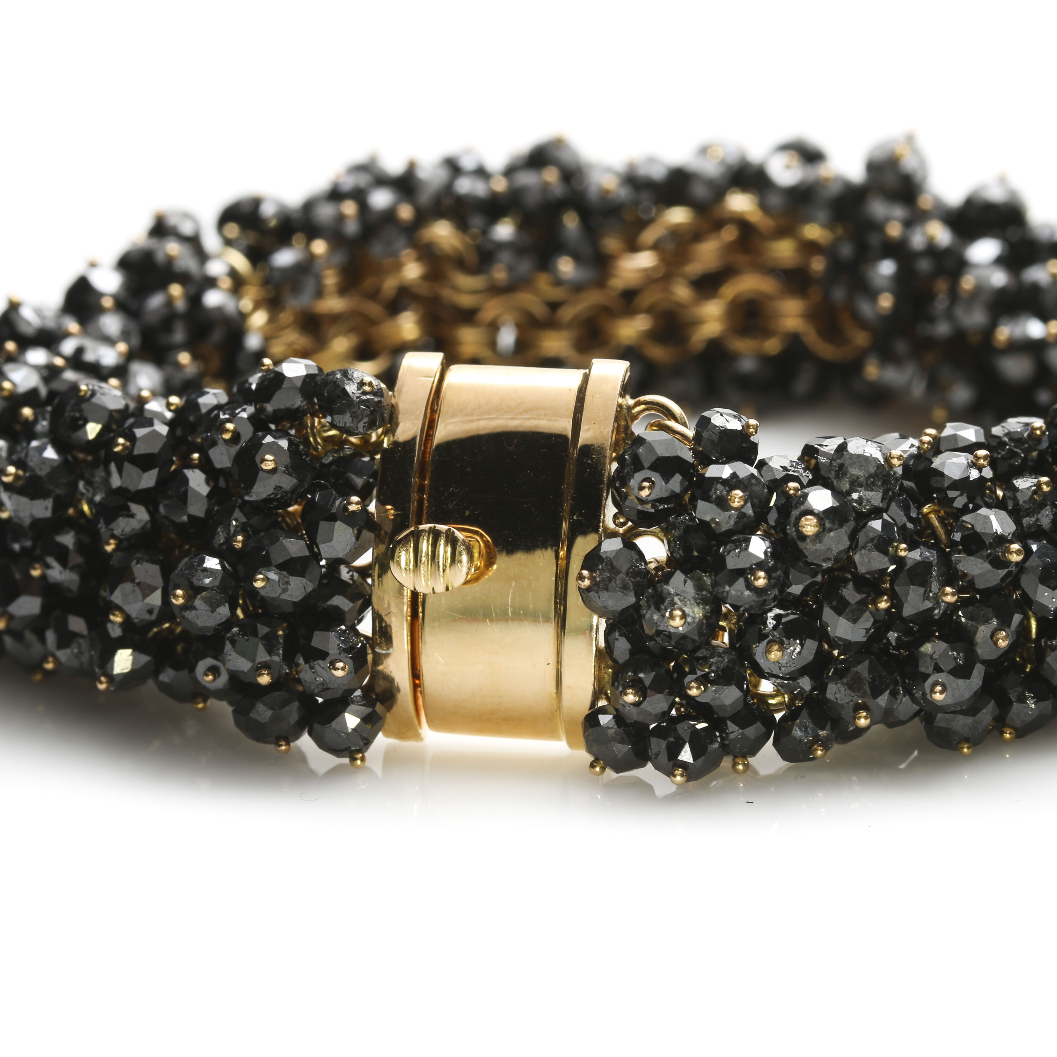 18K Yellow Gold 225.99 CTW Black Diamond Cluster Bracelet