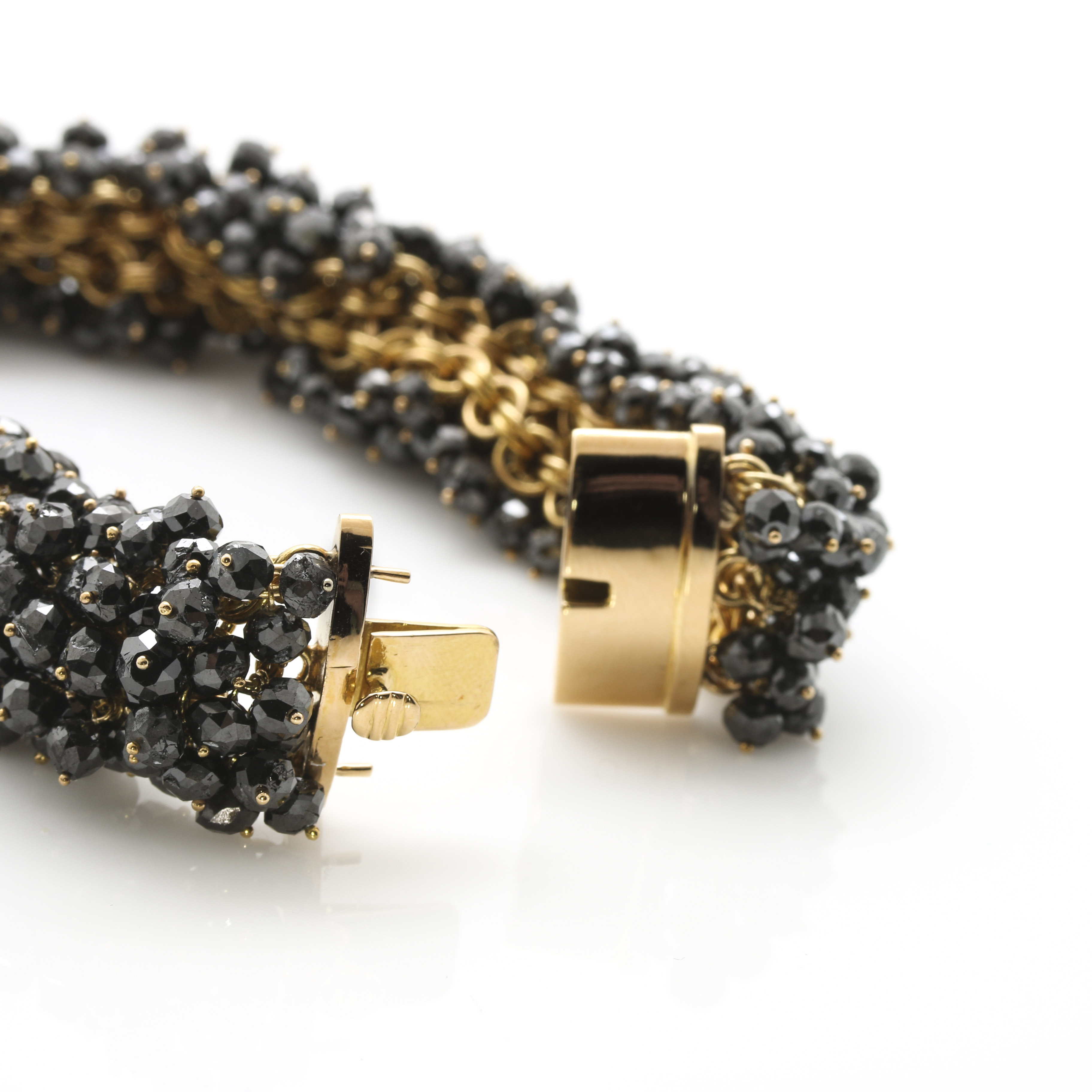 18K Yellow Gold 225.99 CTW Black Diamond Cluster Bracelet