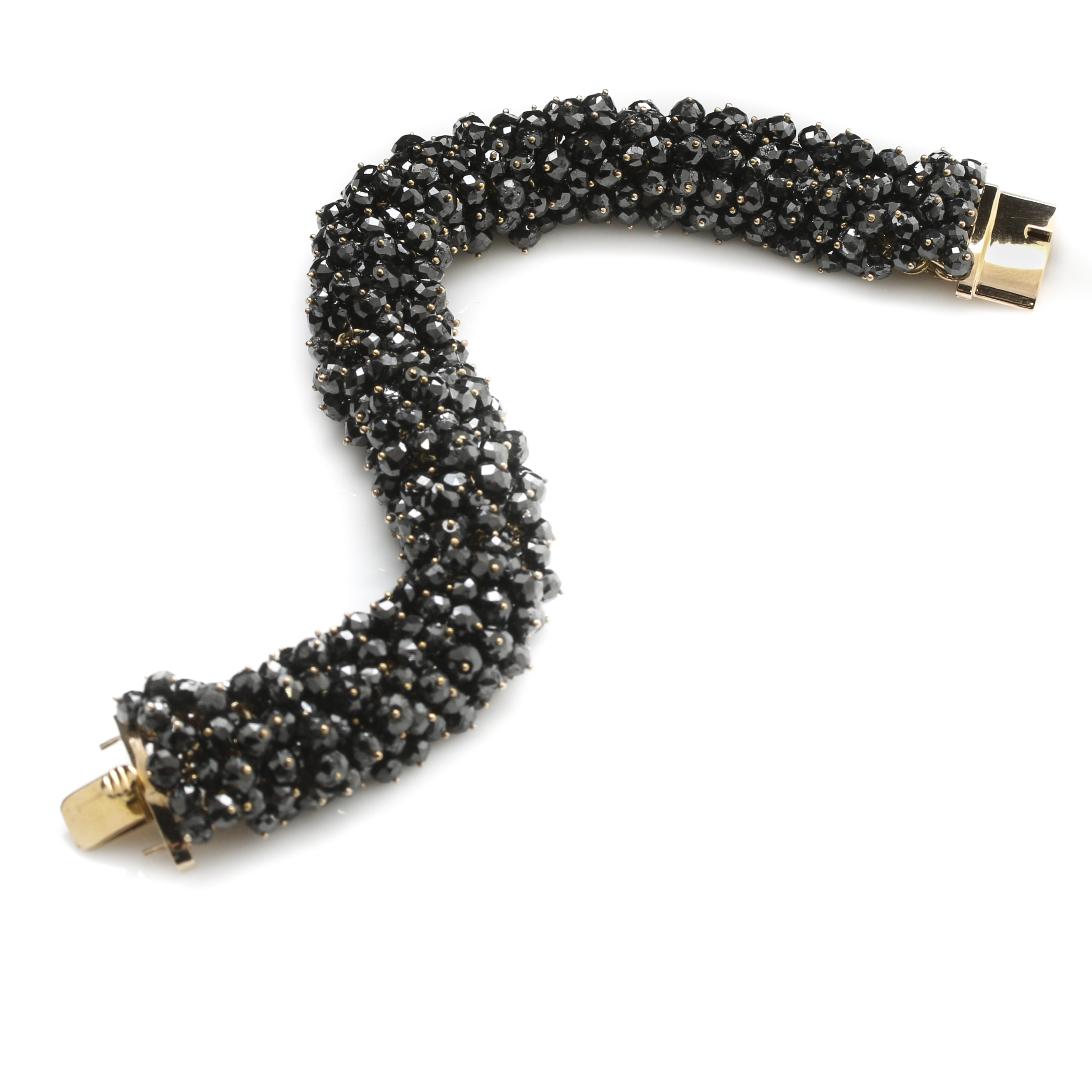 18K Yellow Gold 225.99 CTW Black Diamond Cluster Bracelet