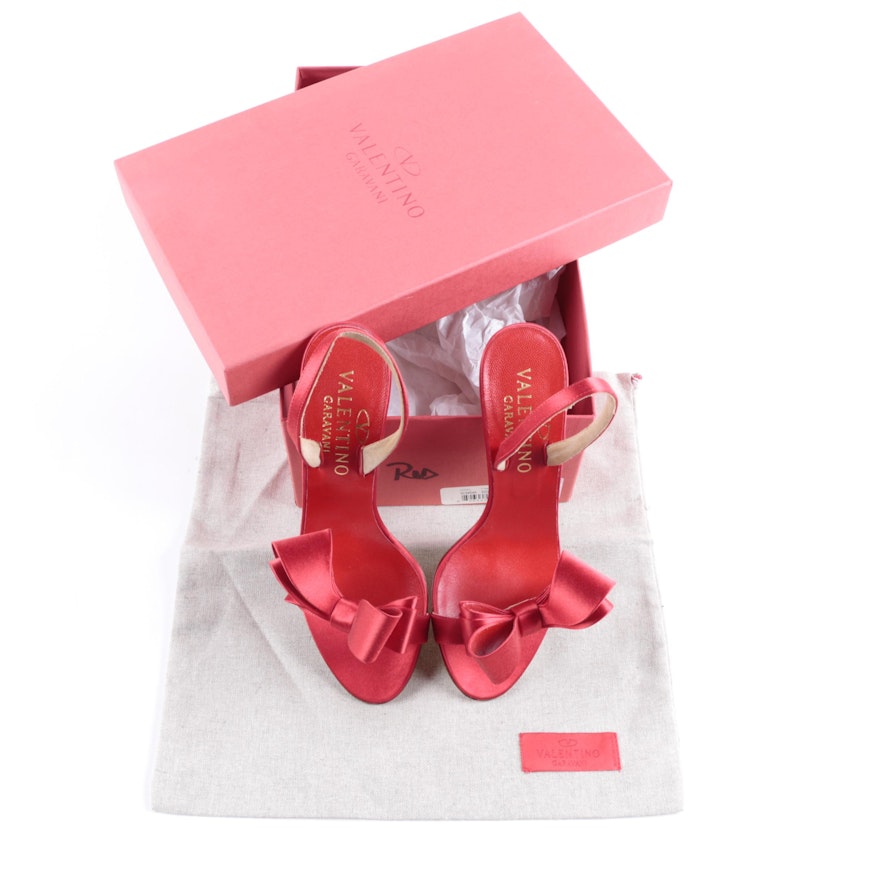 Valentino Red Satin Bow Slingbacks