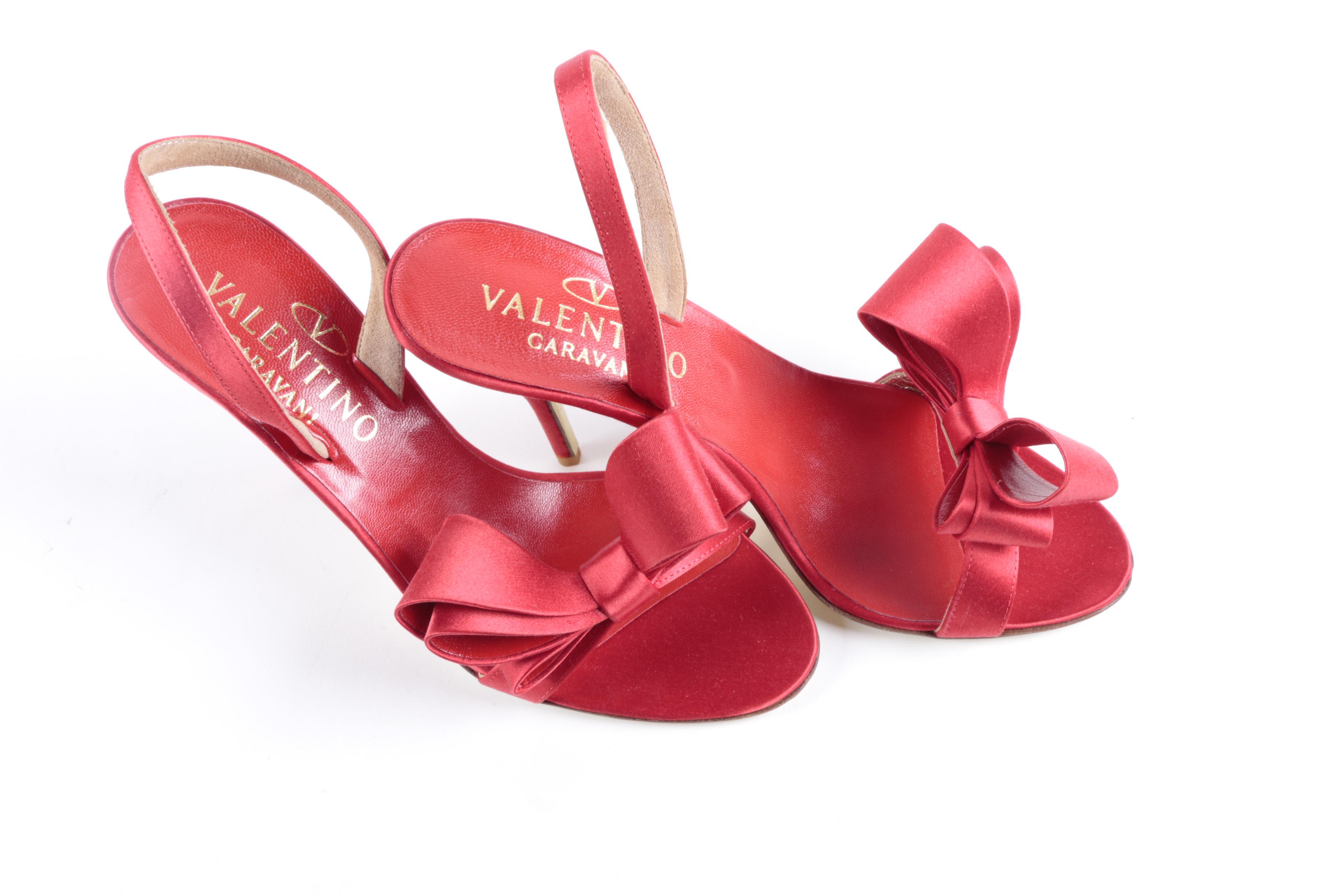 Valentino Red Satin Bow Slingbacks