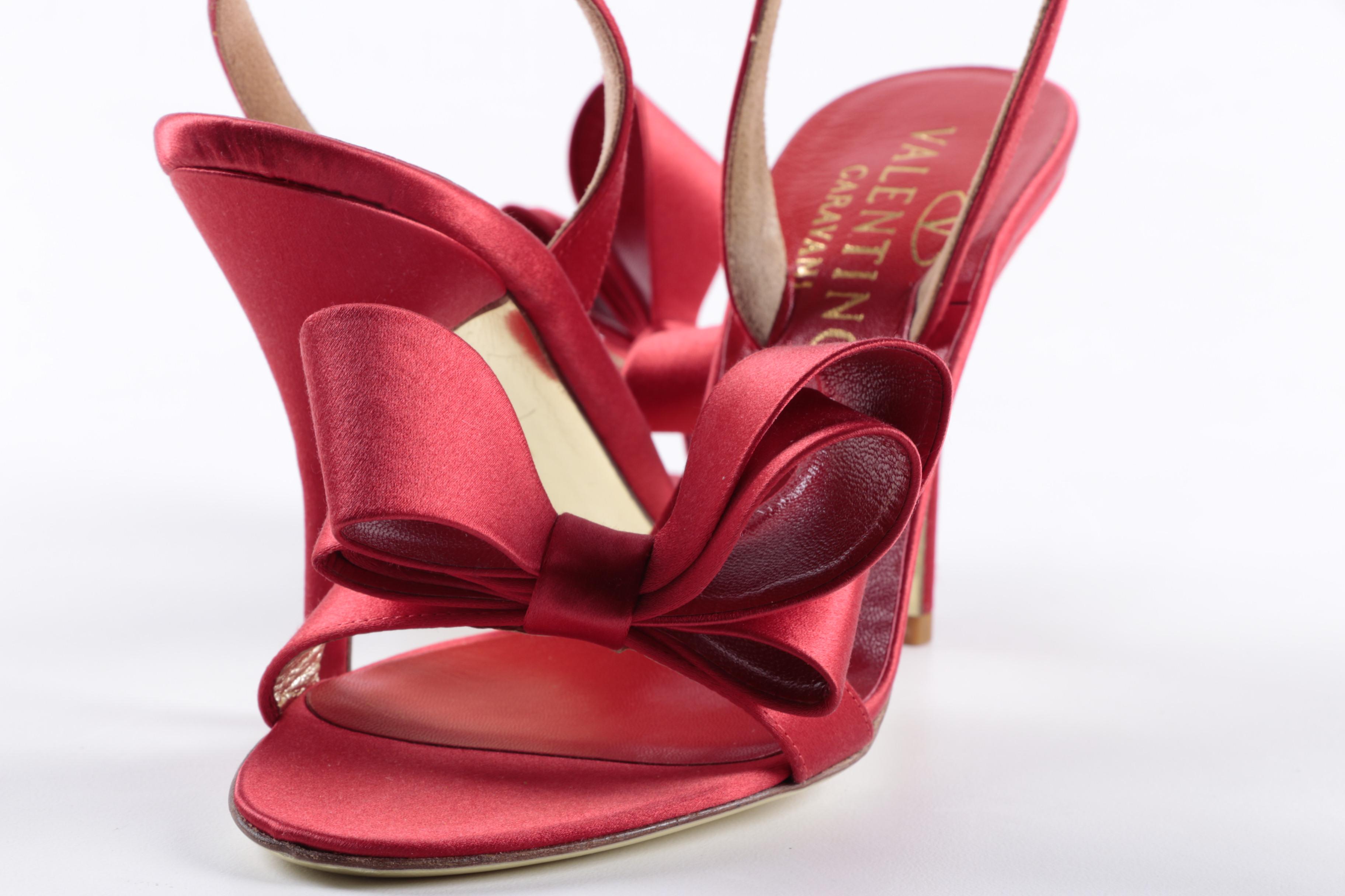 Valentino Red Satin Bow Slingbacks