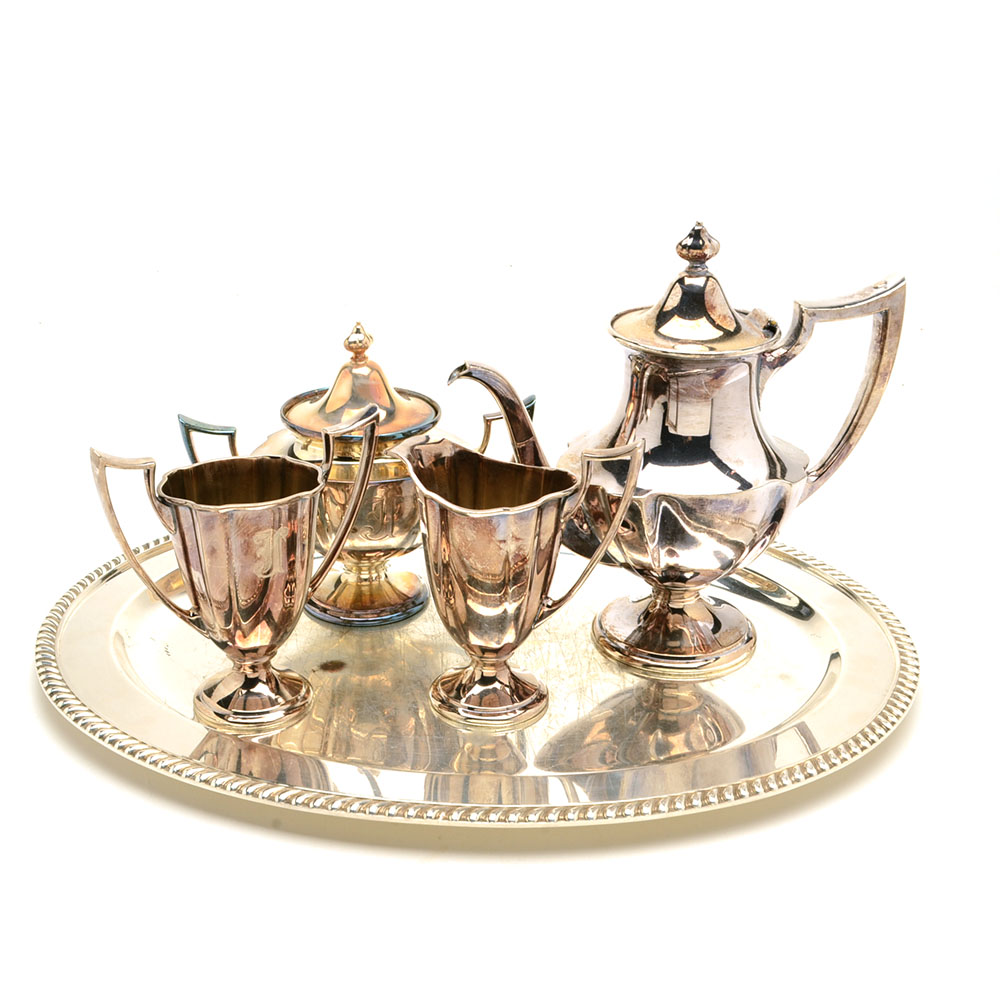 Silver-Plated Tea Set and Oval Tray