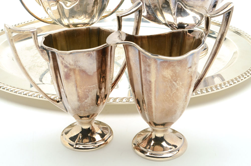 Silver-Plated Tea Set and Oval Tray