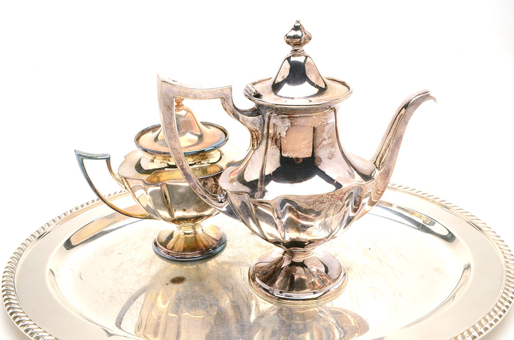 Silver-Plated Tea Set and Oval Tray