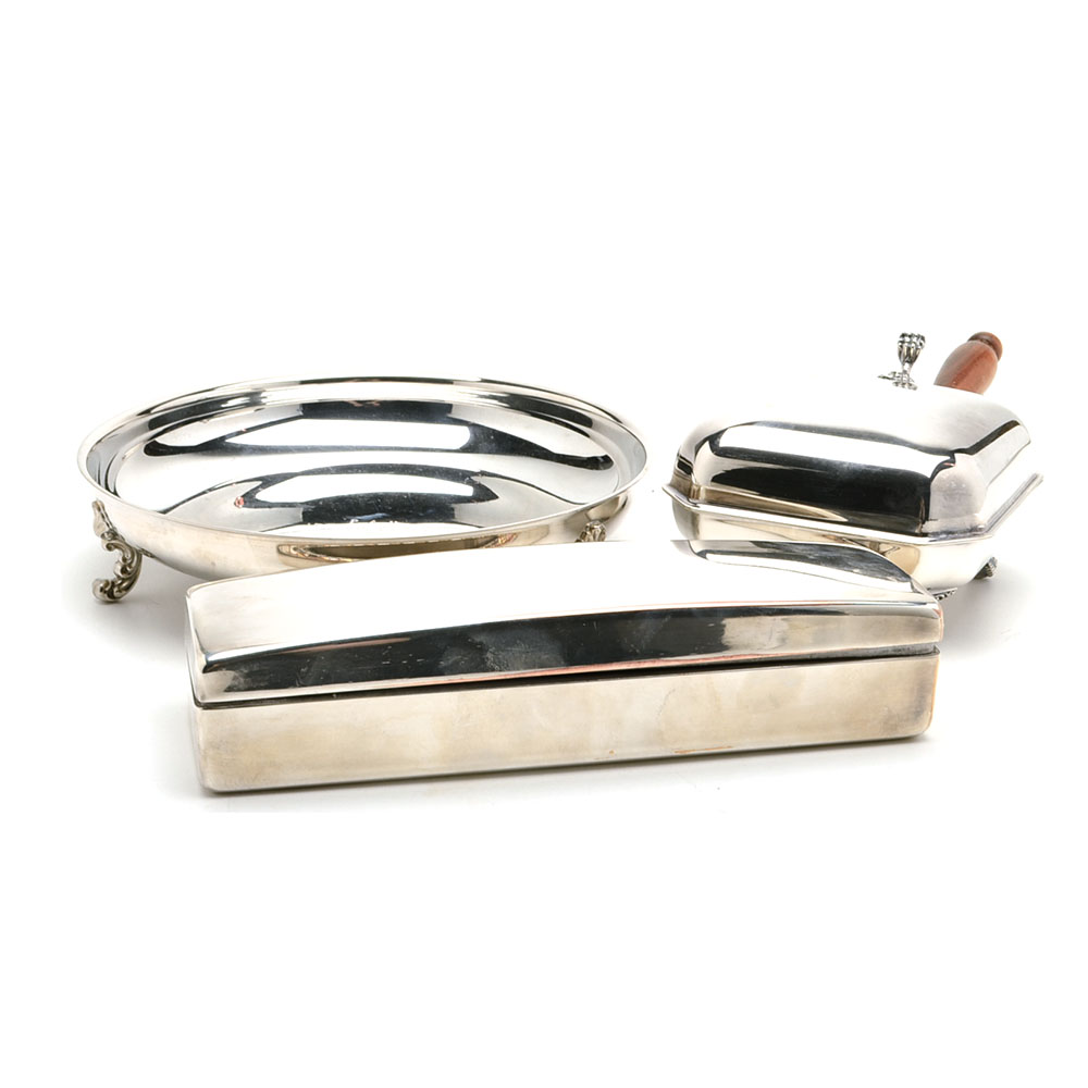 Two Silver-Plated Serving Trays and Bowl