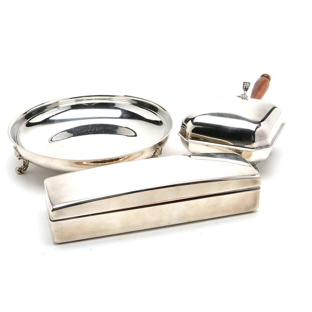 Two Silver-Plated Serving Trays and Bowl
