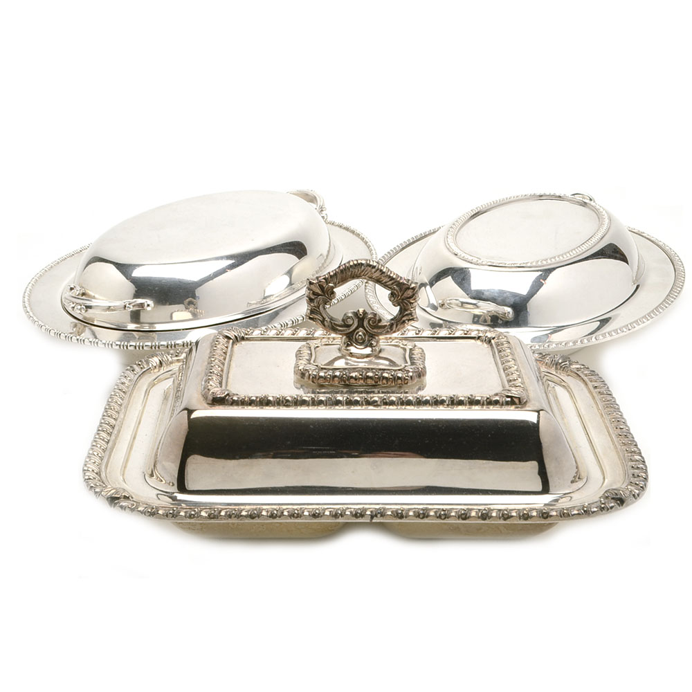 Three Silver Plated Covered Vegetable Dishes