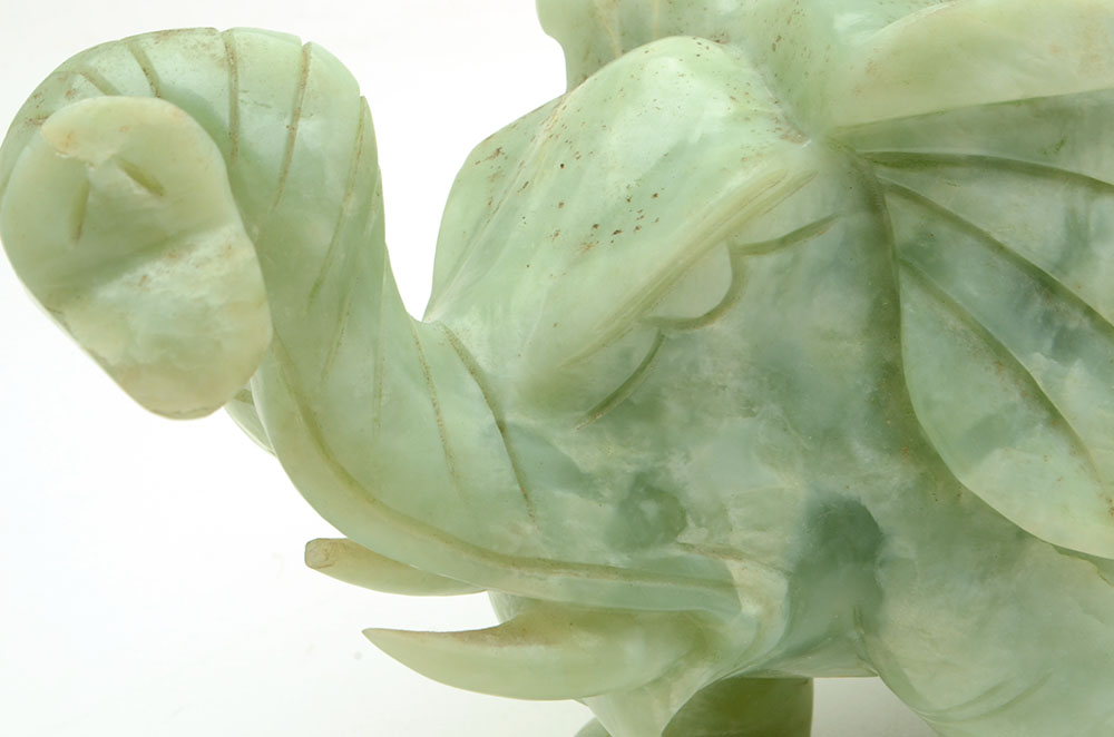 Chinese Carved Bowenite Elephant with Figural Lid