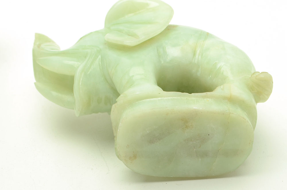 Chinese Carved Bowenite Elephant with Figural Lid