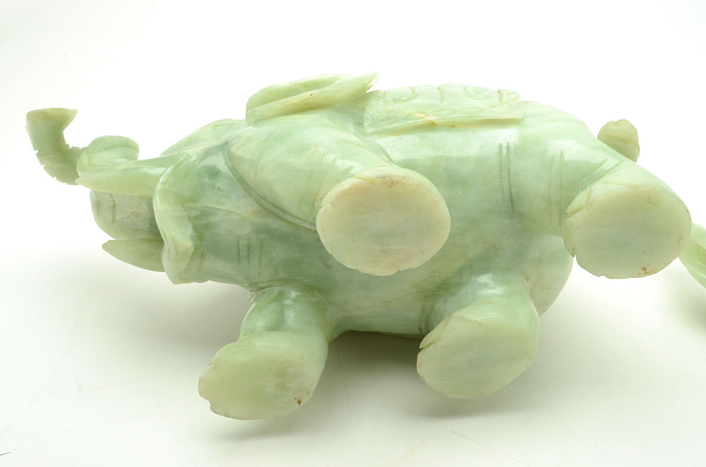 Chinese Carved Bowenite Elephant with Figural Lid