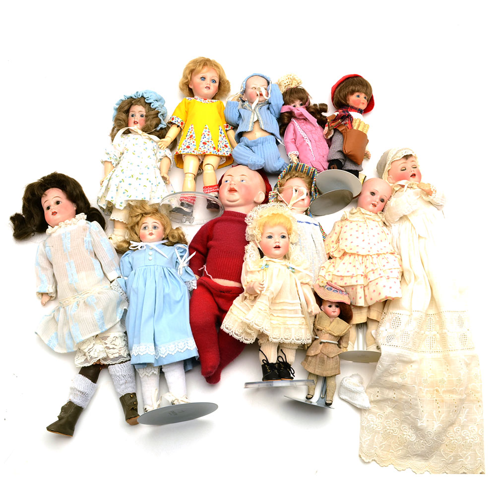 Collection of Porcelain Dolls some Antique