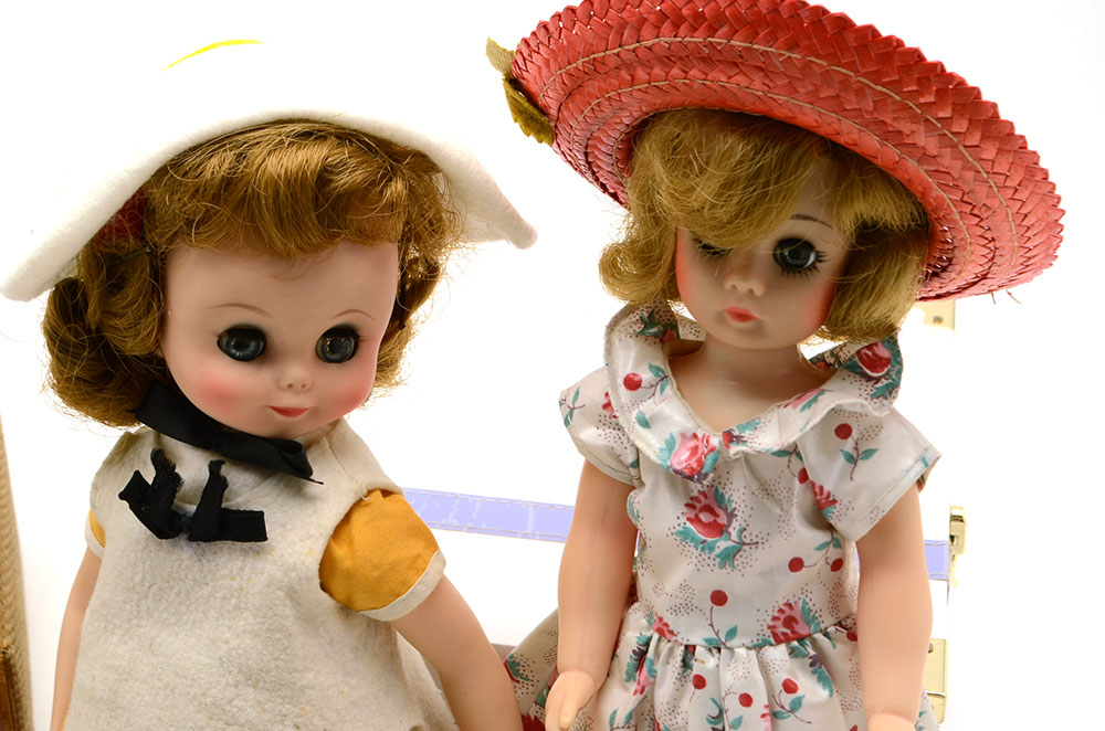 Group of Nine Collectable Dolls with Two Doll Cases