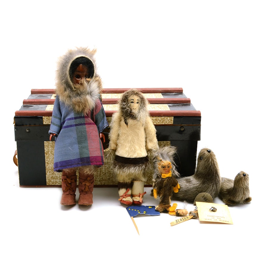 Small Chest with Alaskan Reindeer Horn Doll and More