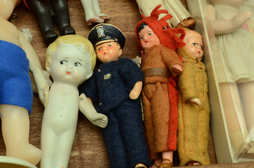 Custom Wood Chest with Assorted Bisque Porcelain Dolls