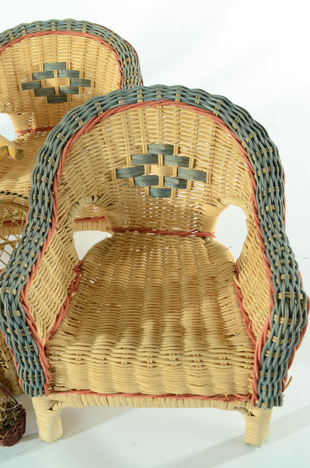 Collection of Wicker and Woven Doll Furniture and Accessories