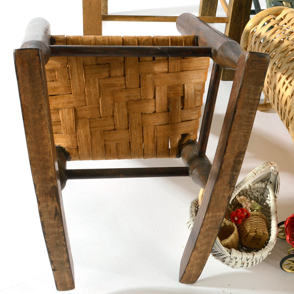 Collection of Wicker and Woven Doll Furniture and Accessories