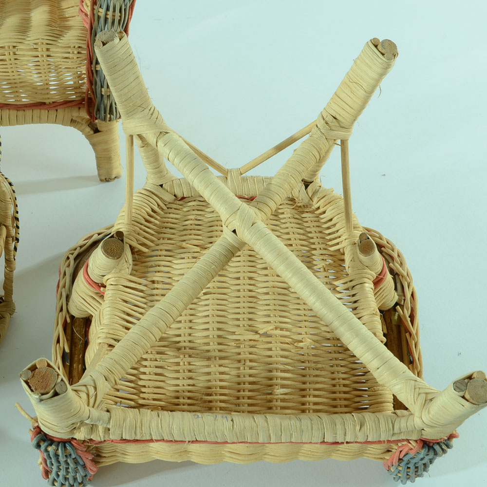 Collection of Wicker and Woven Doll Furniture and Accessories