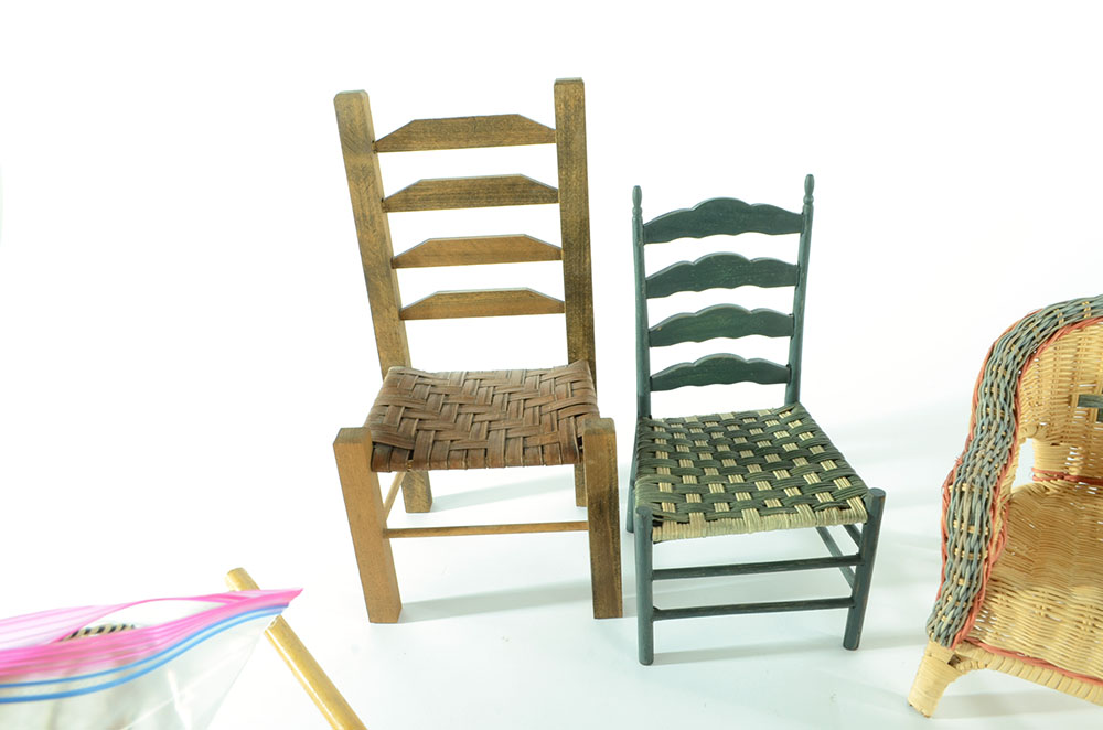 Collection of Wicker and Woven Doll Furniture and Accessories