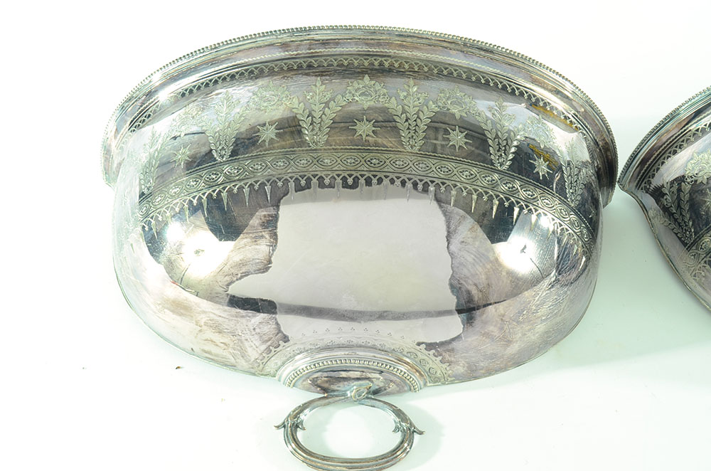 Pair of Engraved Decorated Silver-Plated Domed Wall Planters