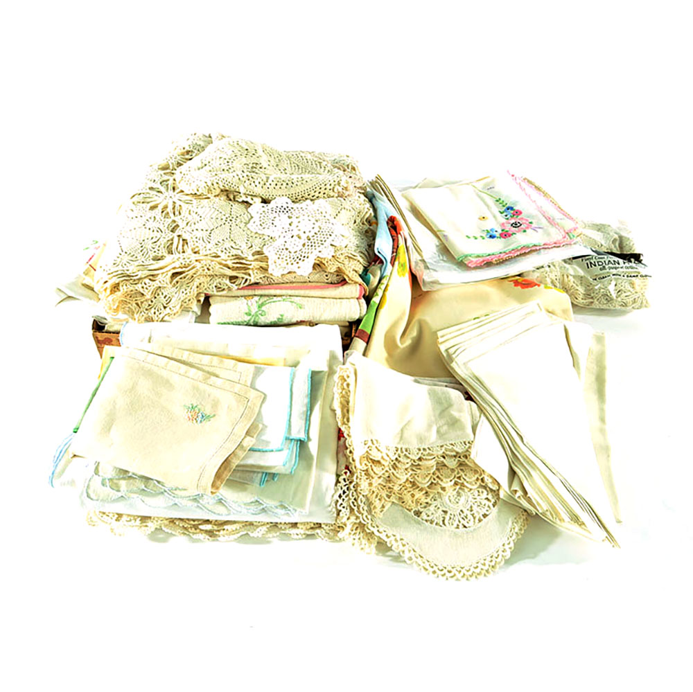 Assortment of Embroidered Linens and Lace