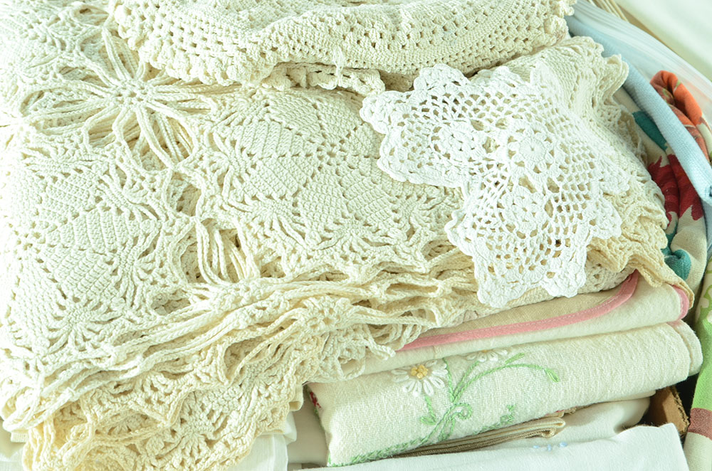 Assortment of Embroidered Linens and Lace
