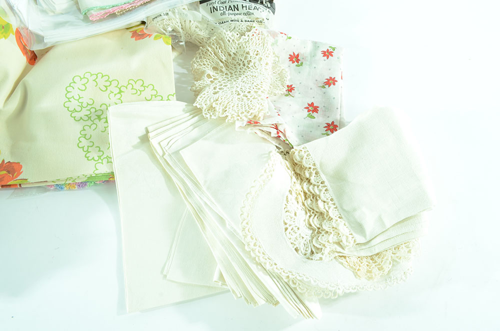 Assortment of Embroidered Linens and Lace