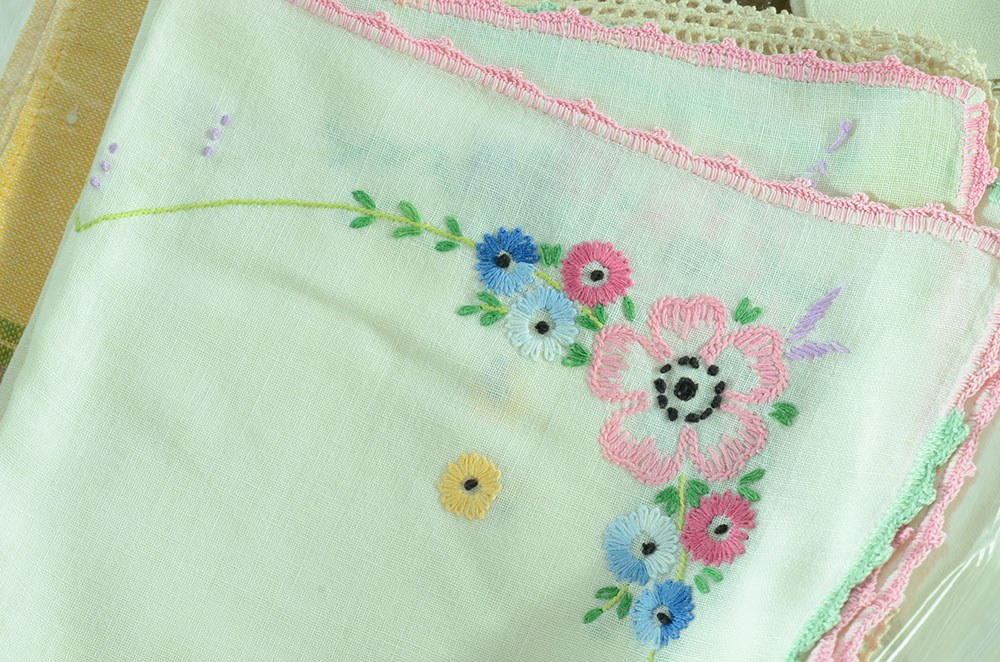 Assortment of Embroidered Linens and Lace