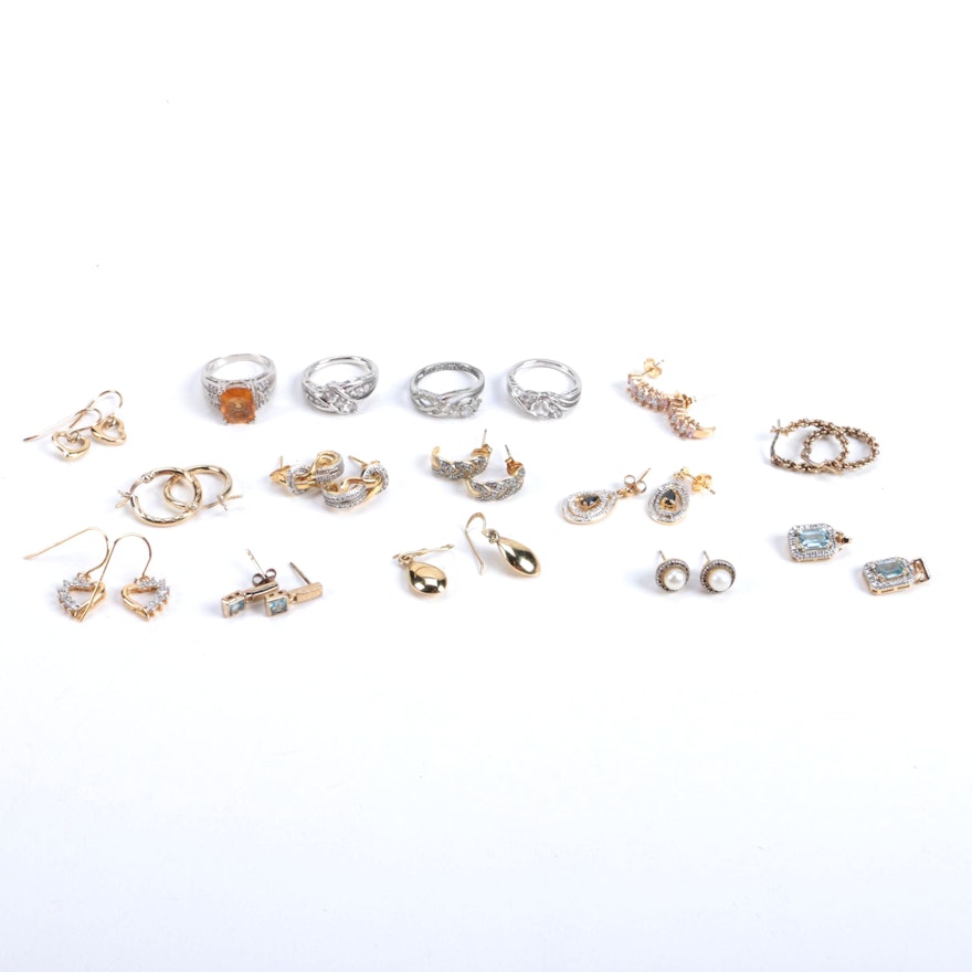 Sterling Earrings and Rings Including Diamonds