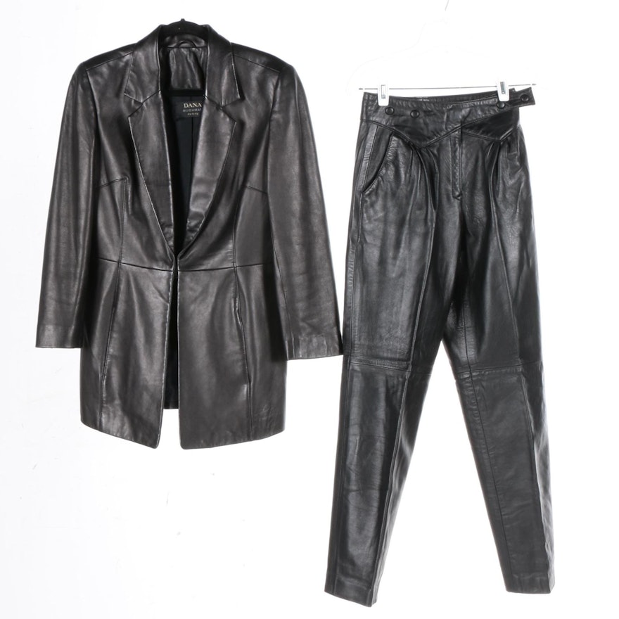 Black Leather Jacket and Pants by Bettina and Dana Buchman