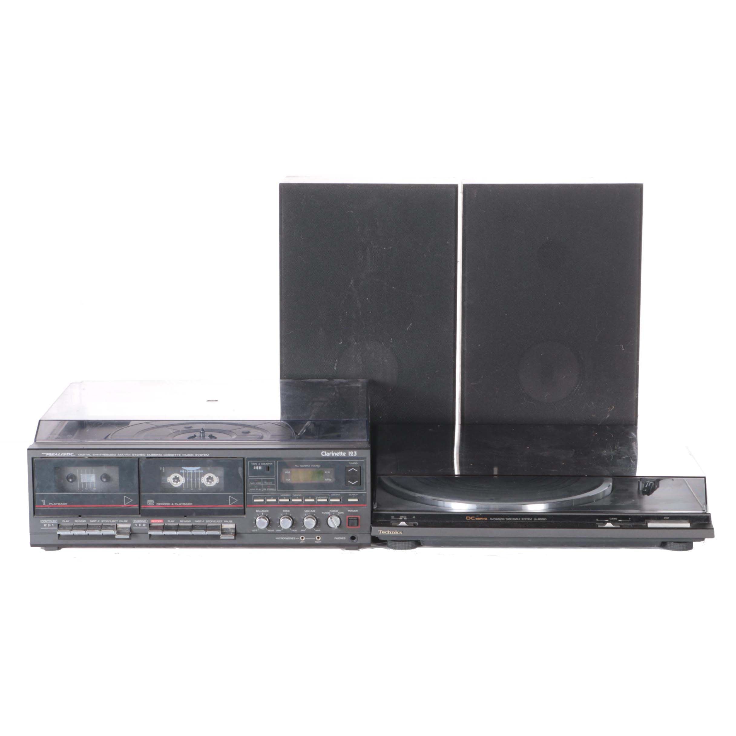 Realistic Clarinette 123 Record and Tape Player, Technics Turntable and Speakers