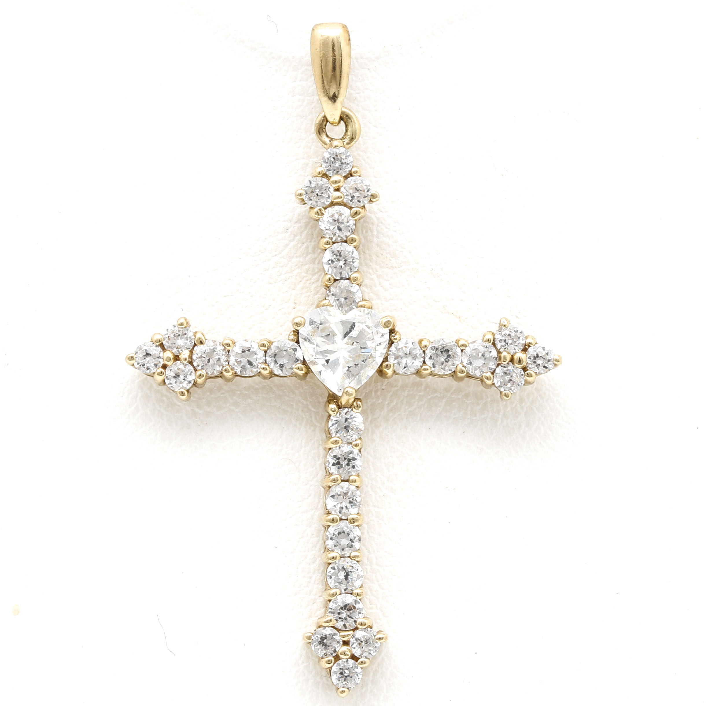14K Yellow Gold Cubic Zirconia Encrusted Cruciform Pendant