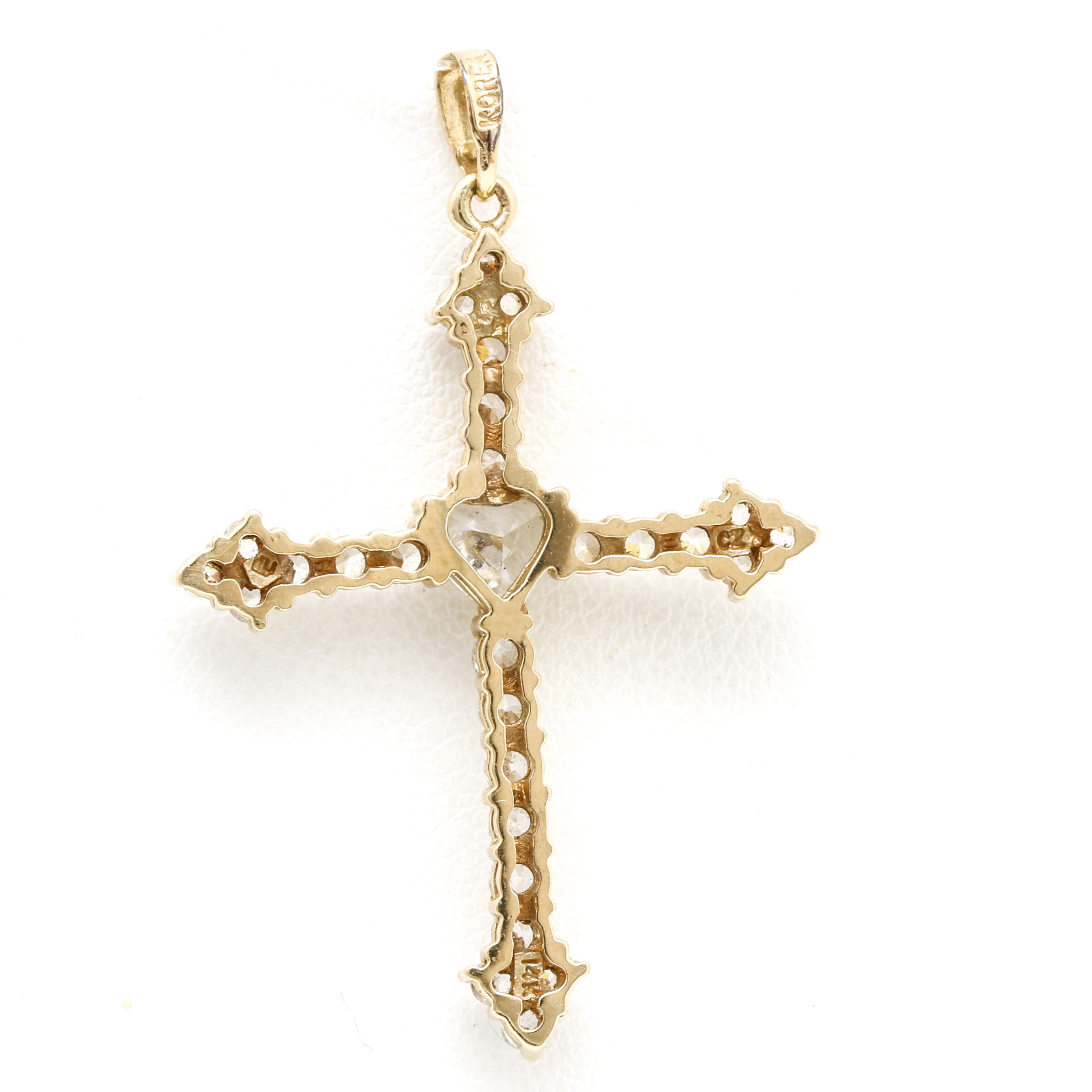 14K Yellow Gold Cubic Zirconia Encrusted Cruciform Pendant